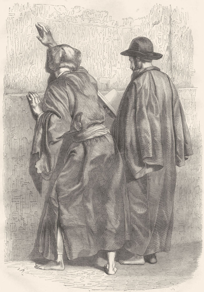 JERUSALEM. Wailing Wall-Jews praying Temple Solomon 1870 old antique print